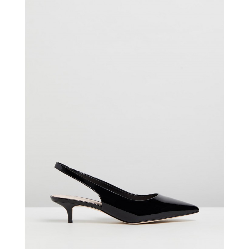 Barlow Leather Kitten Heels Black Patent Leather by Atmos&Here