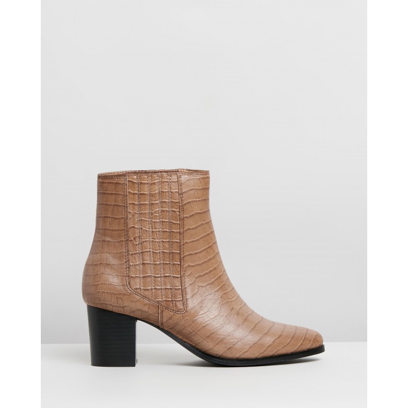 Basia Leather Ankle Boots Tan Croc by Atmos&Here