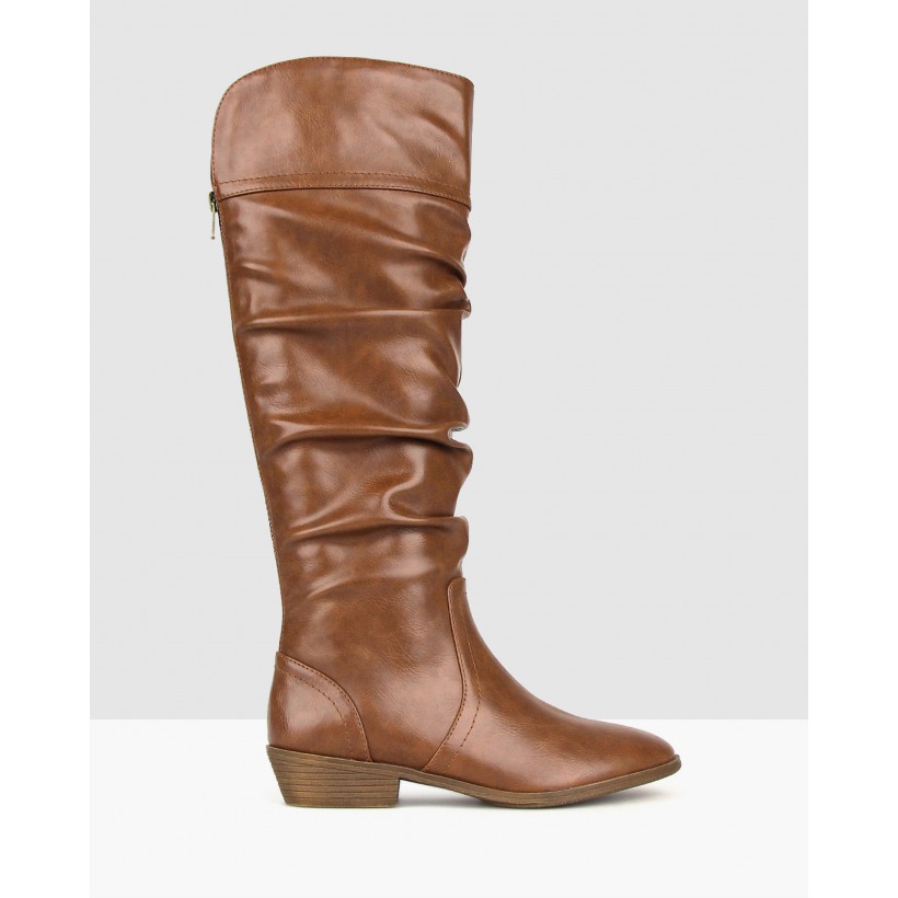 Cleveland Ruched Knee High Boots Tan by Betts