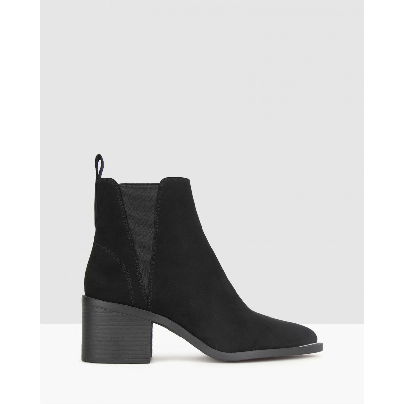Knockout Block Heel Ankle Boots Black Micro by Betts