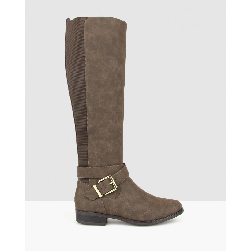 Unity Buckle Knee High Boots Chocolate by Betts