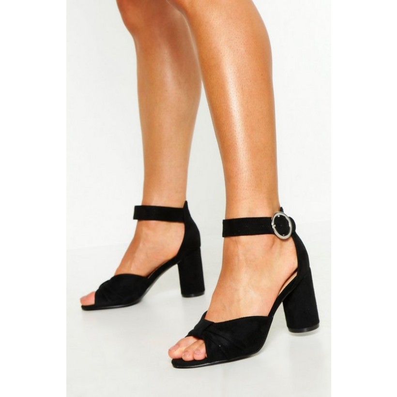 Extra Wide Fit Knot Block Heels in Black
