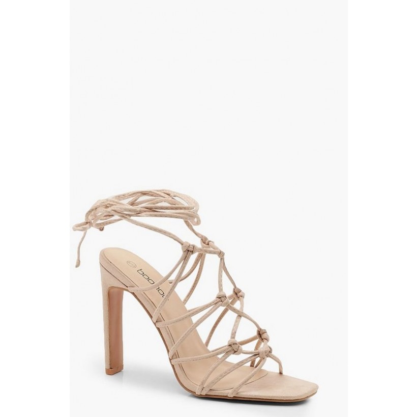 Caged Front Flat Heel Sandals in Nude