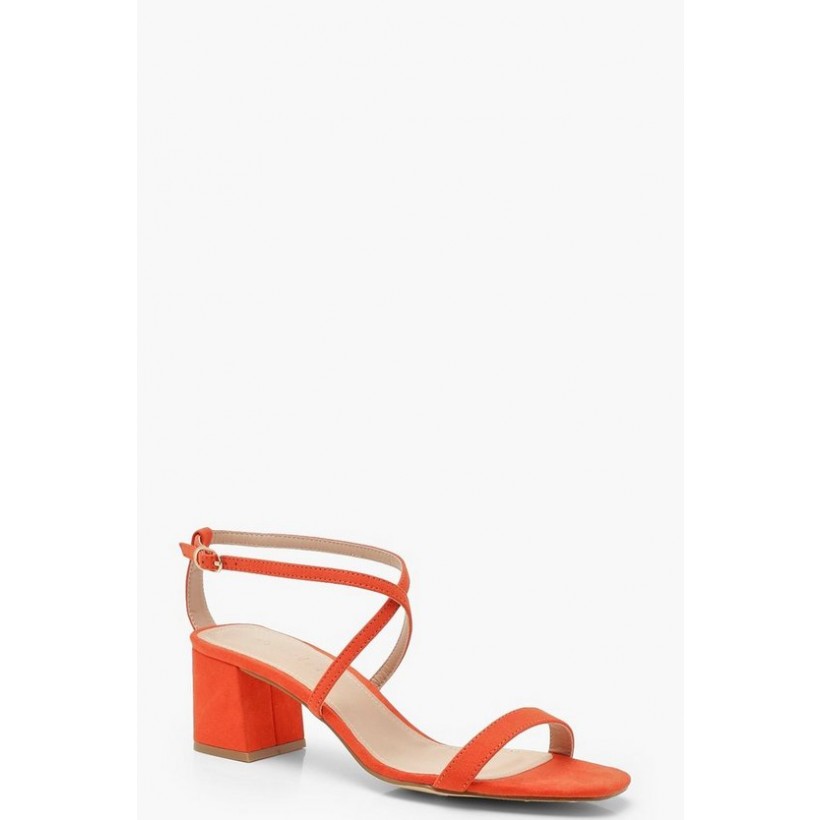Cross Strap Low Block Heels in Orange
