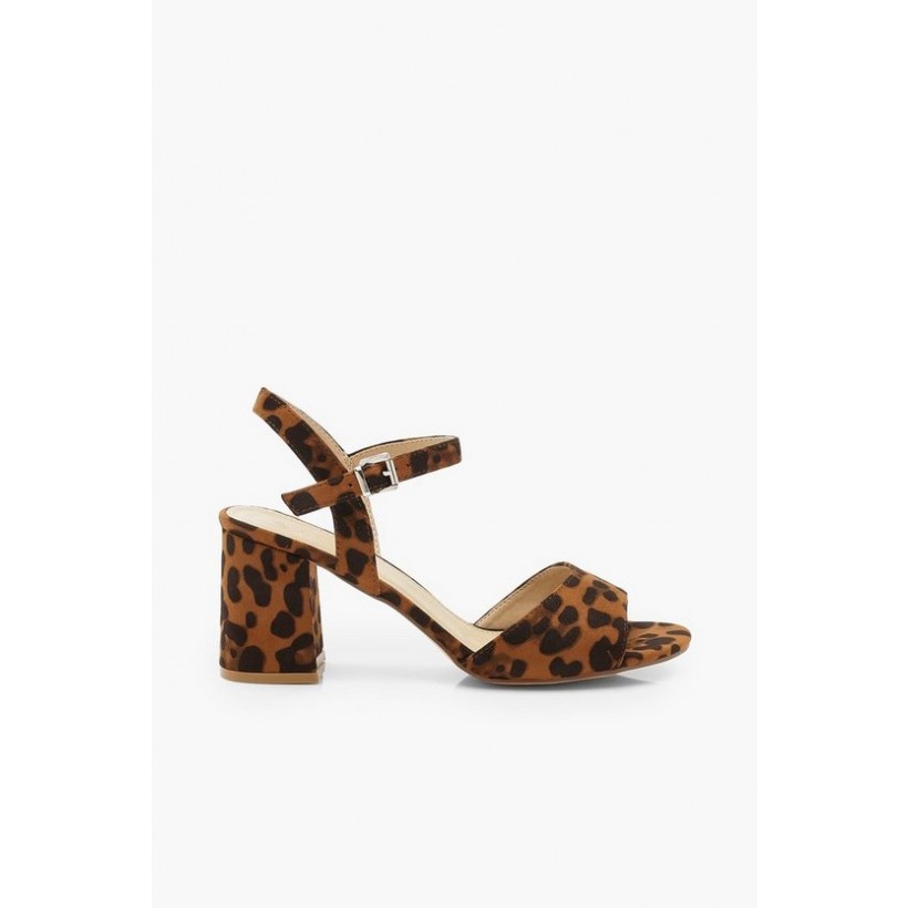 Wide Fit Leopard Peeptoe Block Heels in Leopard