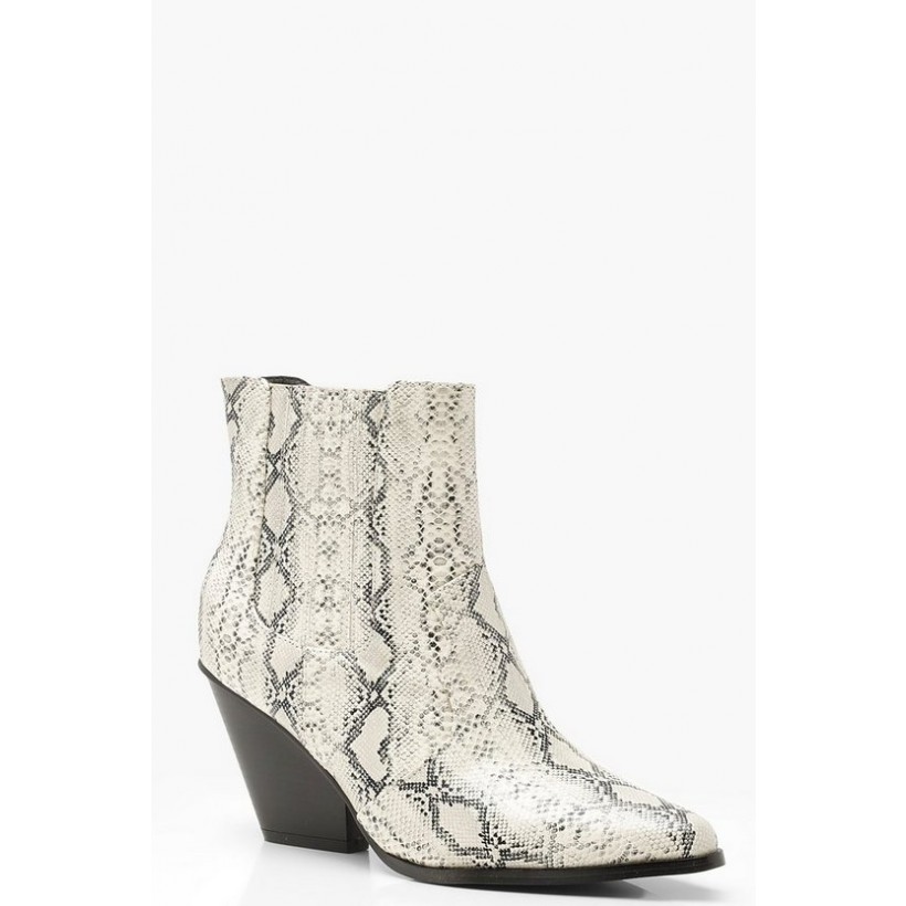 Western Style Snake Print Ankle Boots in Grey