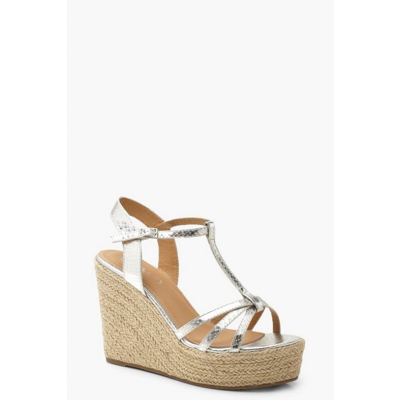 Metallic Snake Caged Wedges in Silver