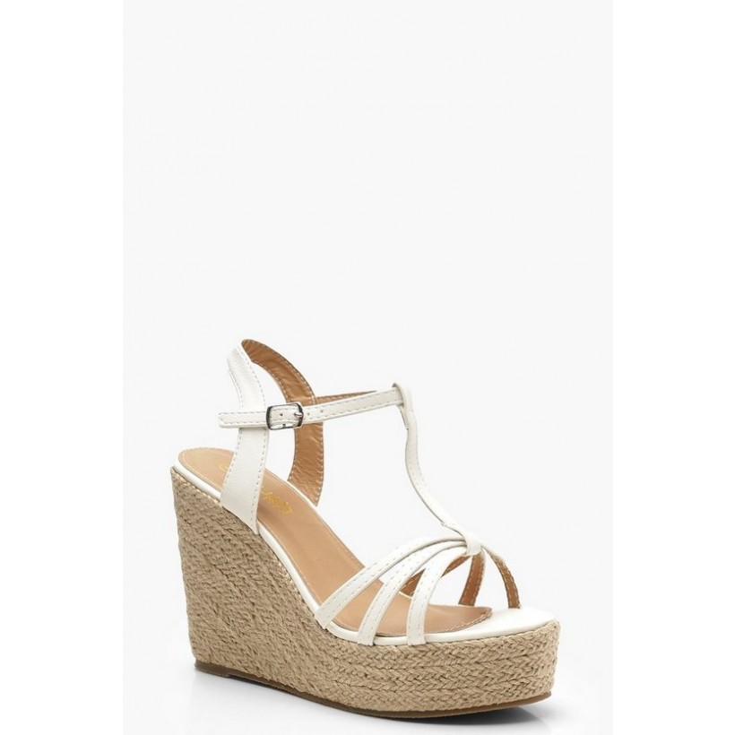 Caged Peeptoe Espadrille Wedges in White