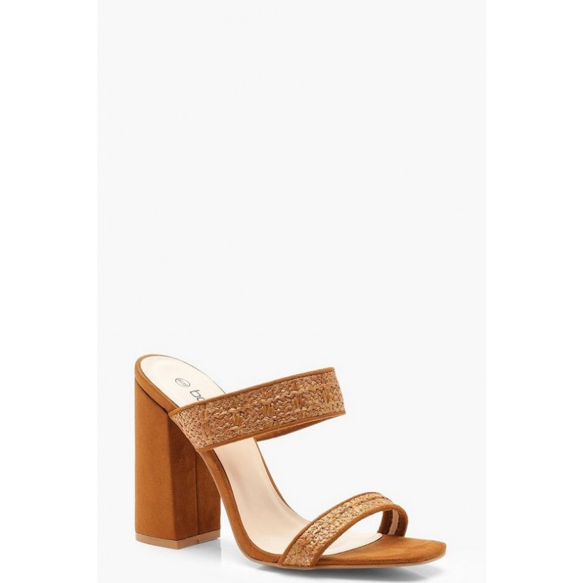Woven Double Strap Mules in Beige