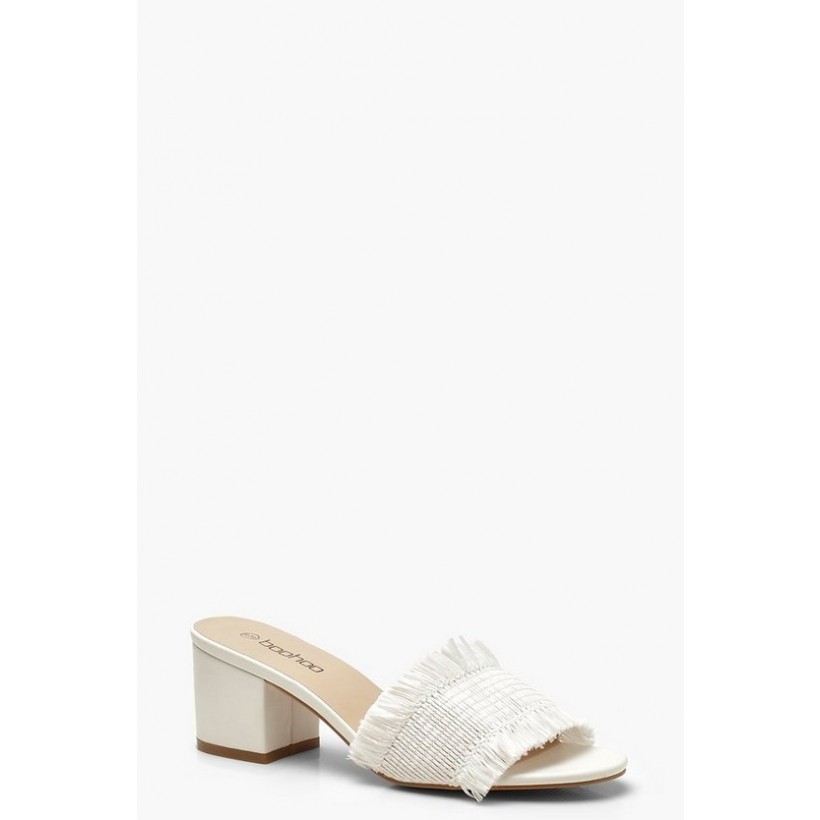 Woven Block Heel Mules in White