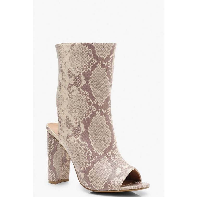 Extra Wide Fit Snake Peeptoe Shoe Boots in Nude