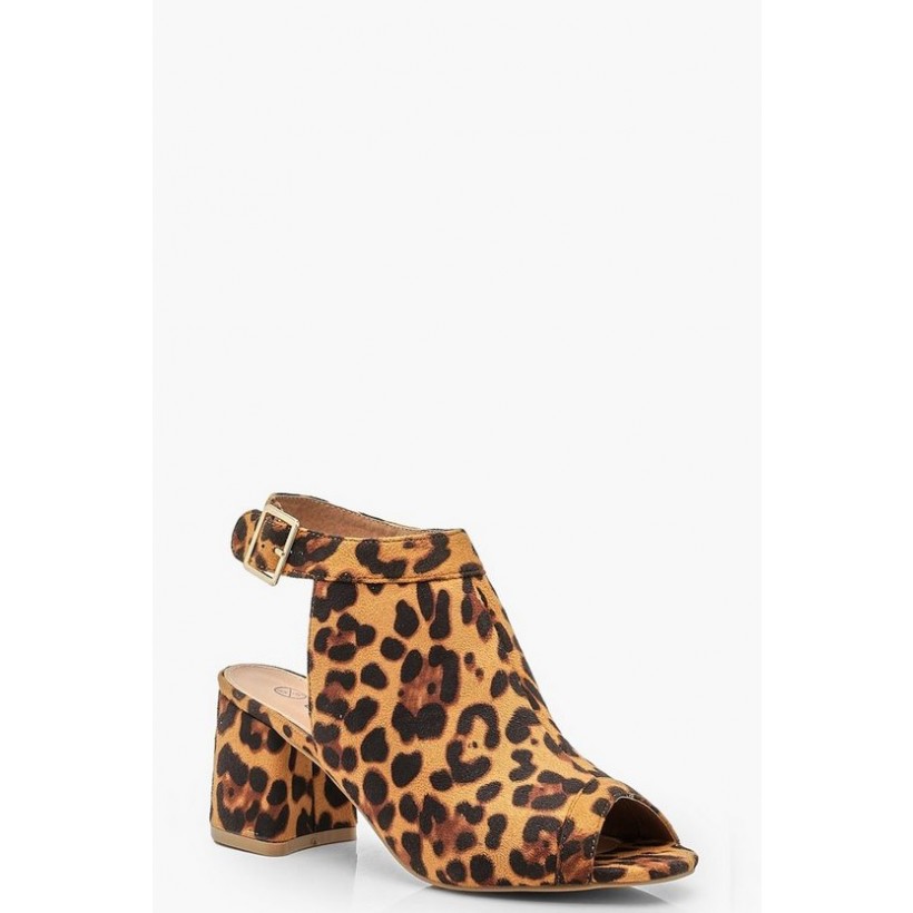 Extra Wide Fit Leopard Peeptoe Shoe Boots in Black