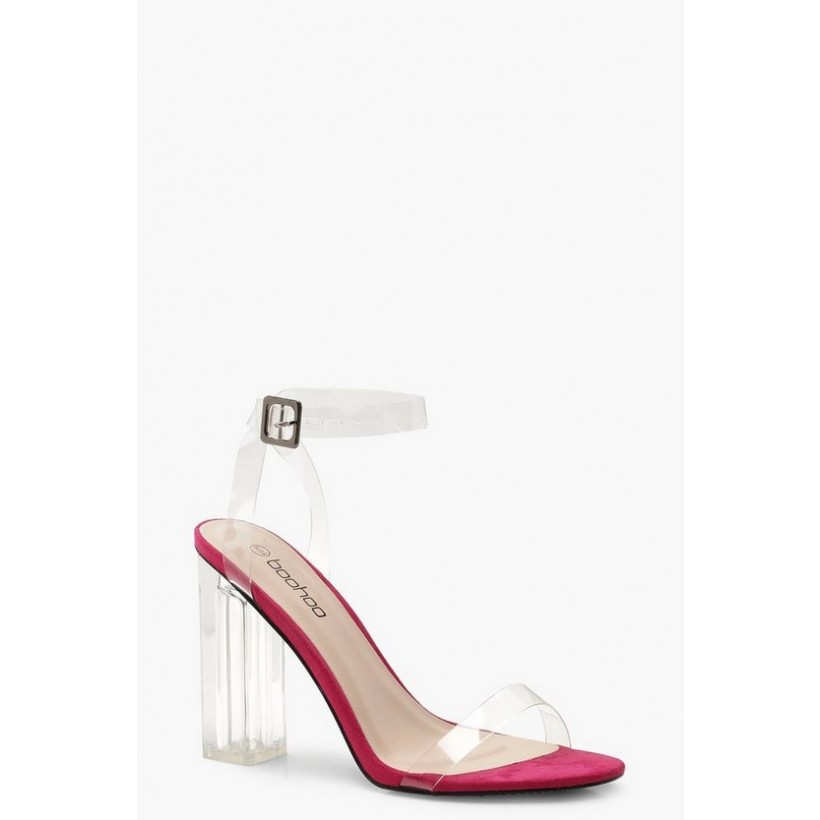 Clear Strap And Block 2 Part Heels in Hot Pink