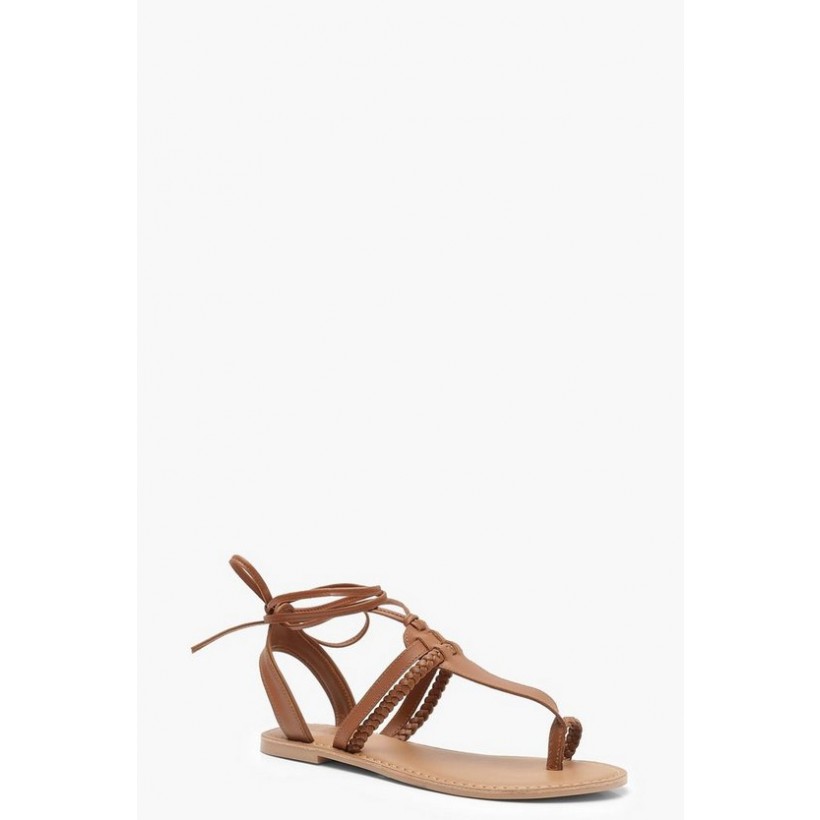 Leather Toe Post Ghillie Sandals in Tan