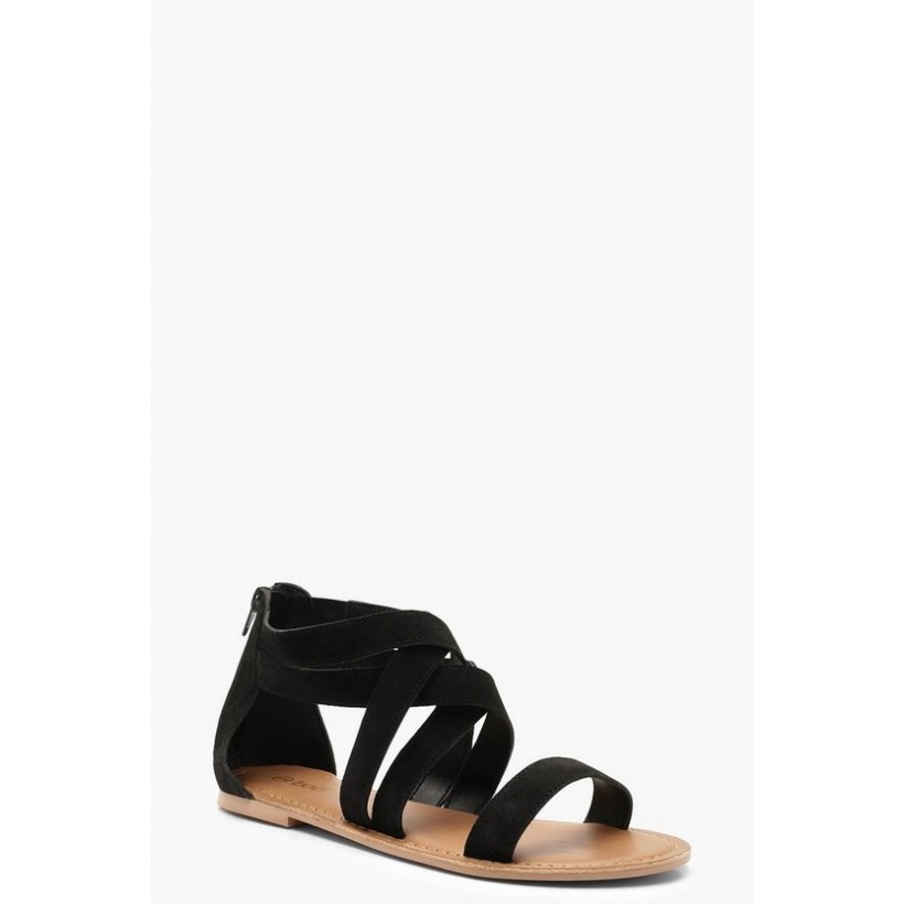 Multi Strap Gladiator Suede Sandals in Black