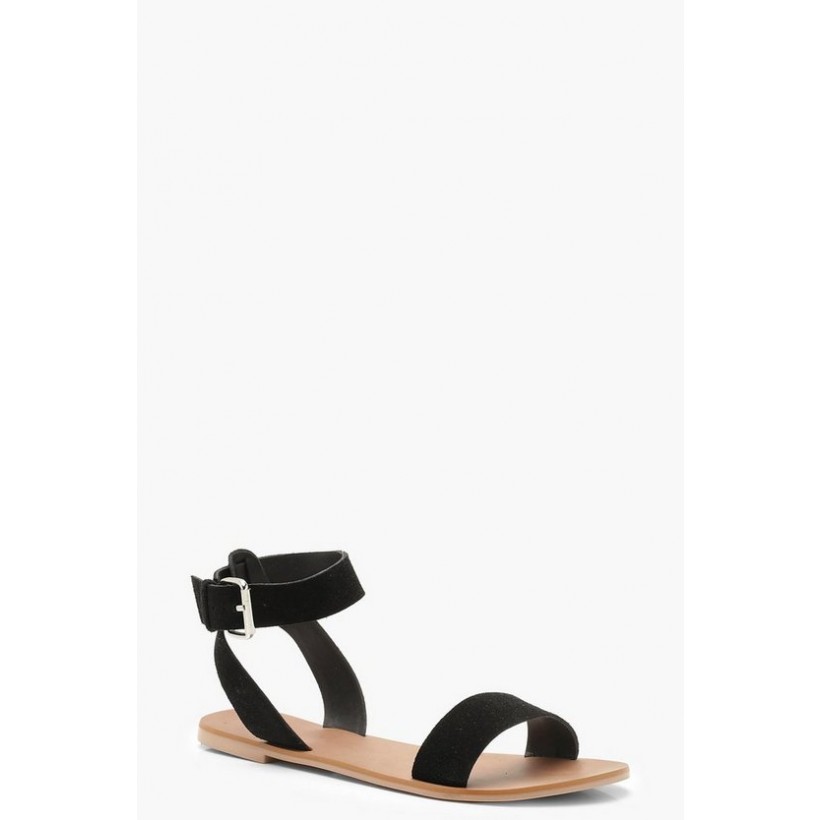 Two Part Suede Sandals in Black