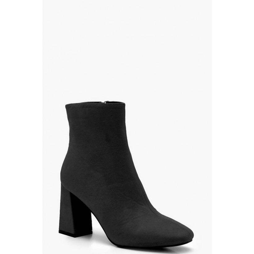 Square Toe Block Heel Shoe Boots in Black