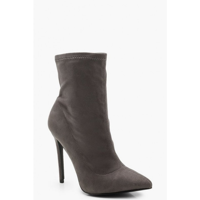 Pointed Toe Stiletto Sock Boots in Grey
