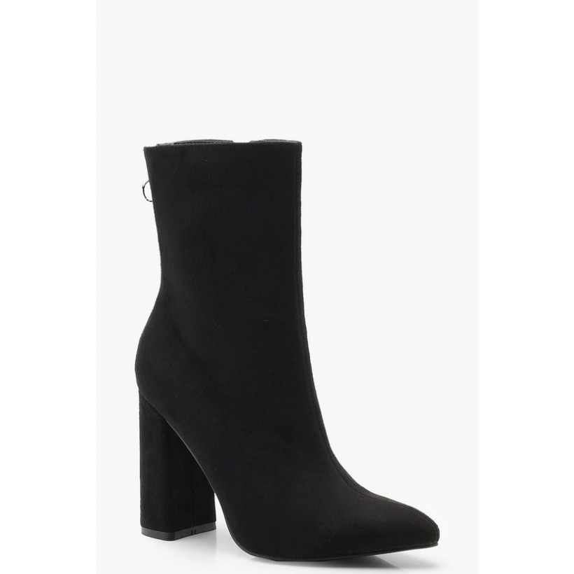 Pointed Block Heel Sock Boots in Black