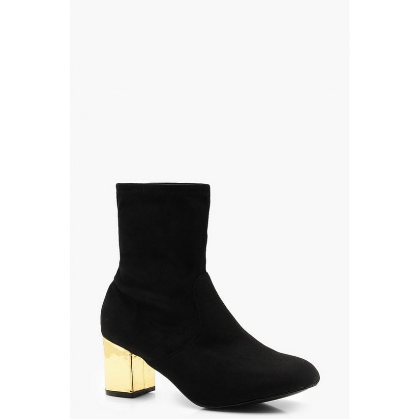 Wide Fit Contrast Heel Sock Boots in Black