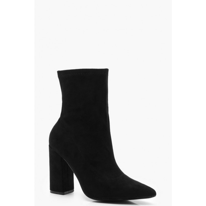 Extra Wide Fit Block Heel Sock Boots in Black