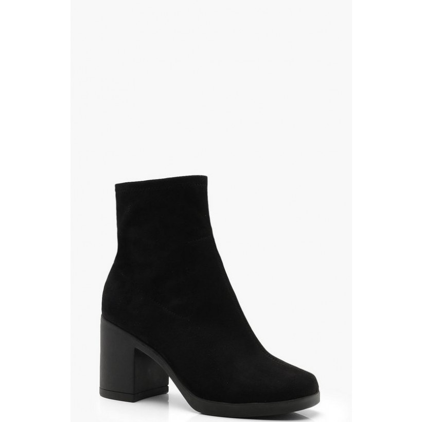 Block Heel Sock Boots in Black