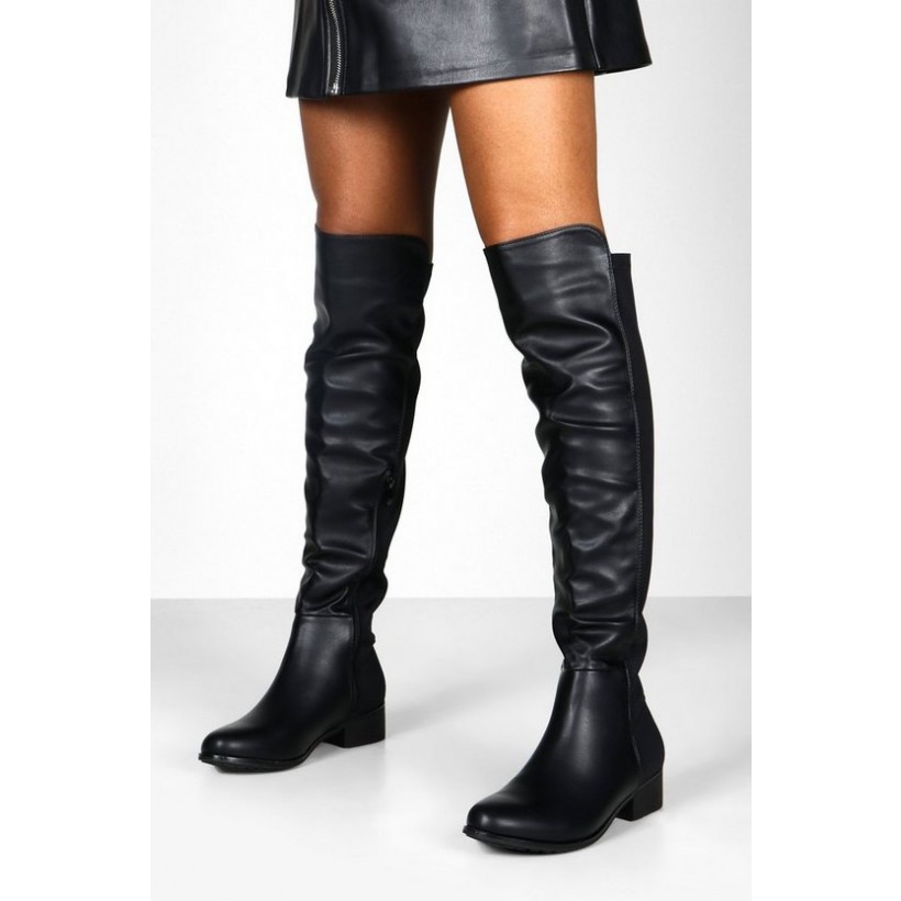 Elastic Back Over The Knee Boots in Black