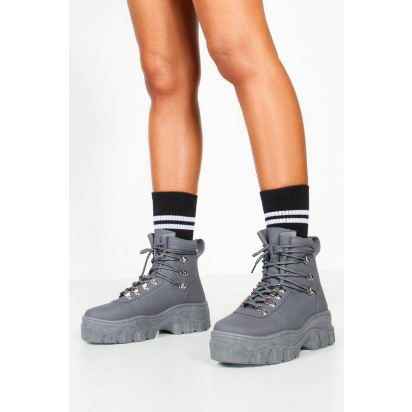 Lace Up Hiker Trainers in Grey