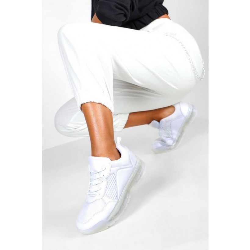 Transparent Sole Lace Up Sports Trainers in White