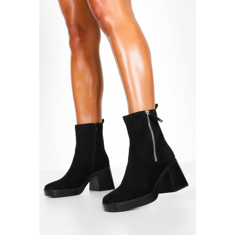 Zip Side Chunky Sole Boots in Black