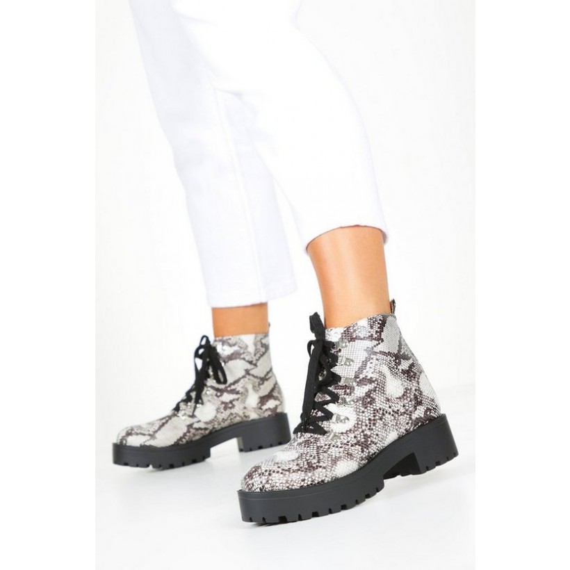Snake Chunky Hiker Boots in Beige