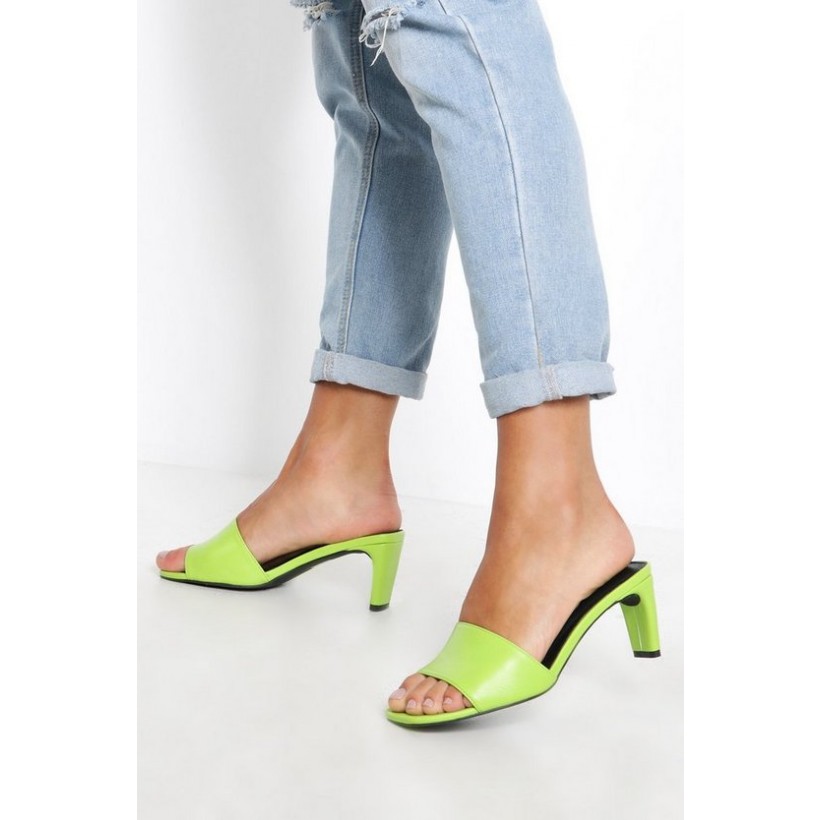 Low Flat Heel Mules in Lime
