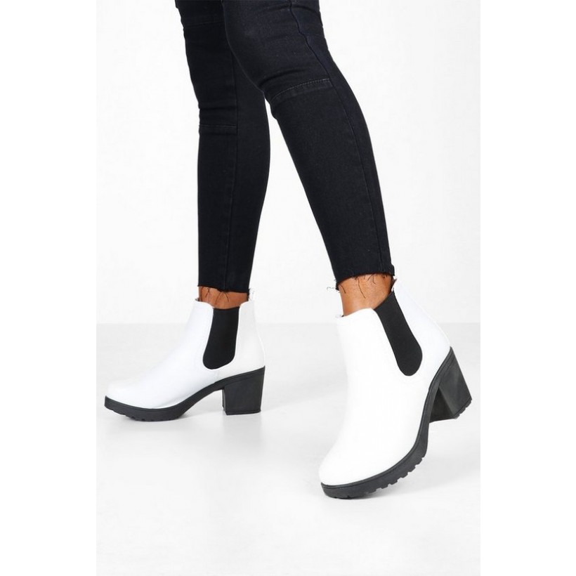 Wide Fit Chunky Chelsea Boots in White