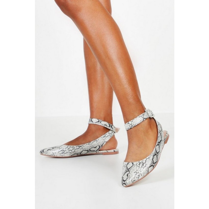 Snake Wrap Belt Pointed Flats in Grey