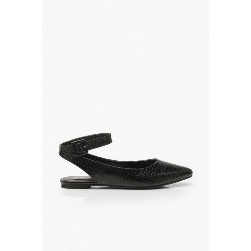 Wrap Belt Strap Pointed Flats in Black