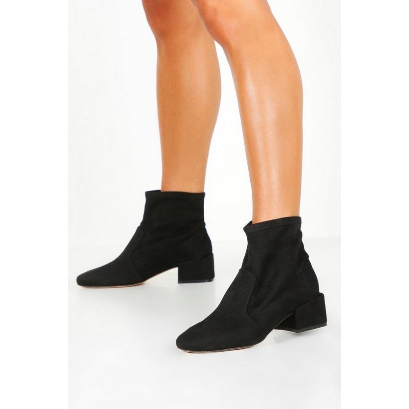 Wide Fit Block Heel Sock Boots in Black