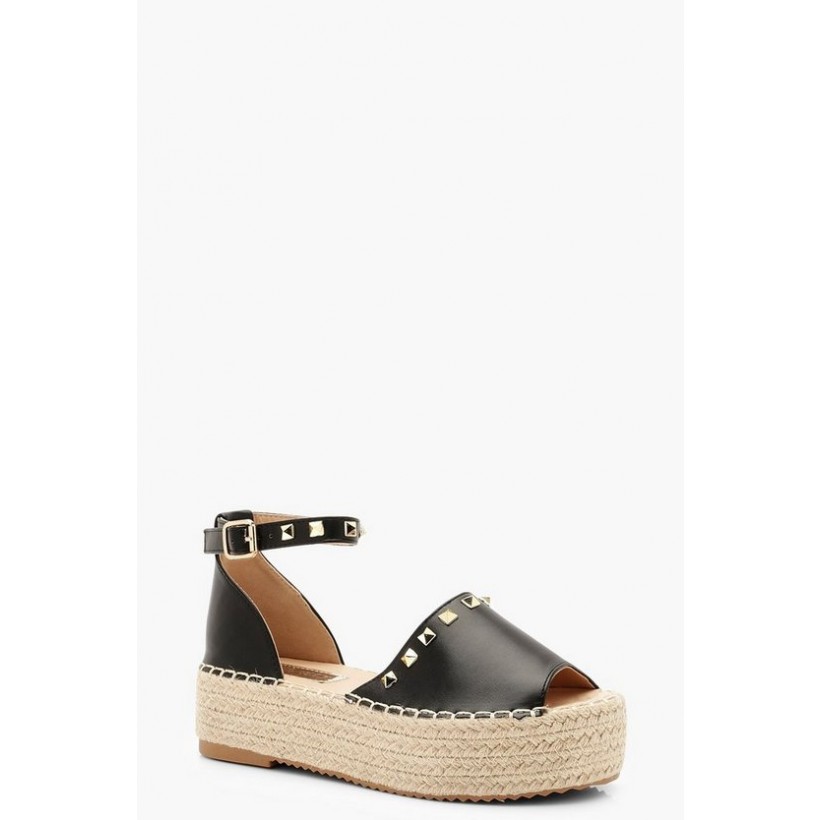 Studded Flatform Espadrilles in Black