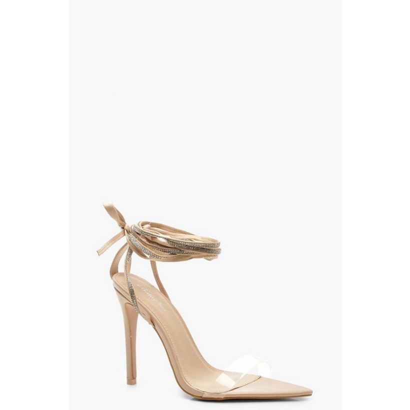 Diamante Wrap Clear Heel 2 Parts in Nude