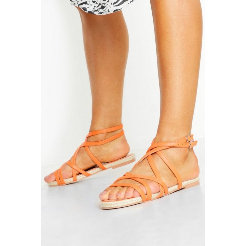 Multi Strap Espadrille Sandals in Orange