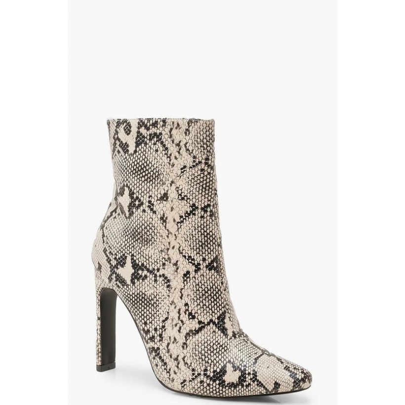 Snake Flat Heel Shoe Boots in Natural