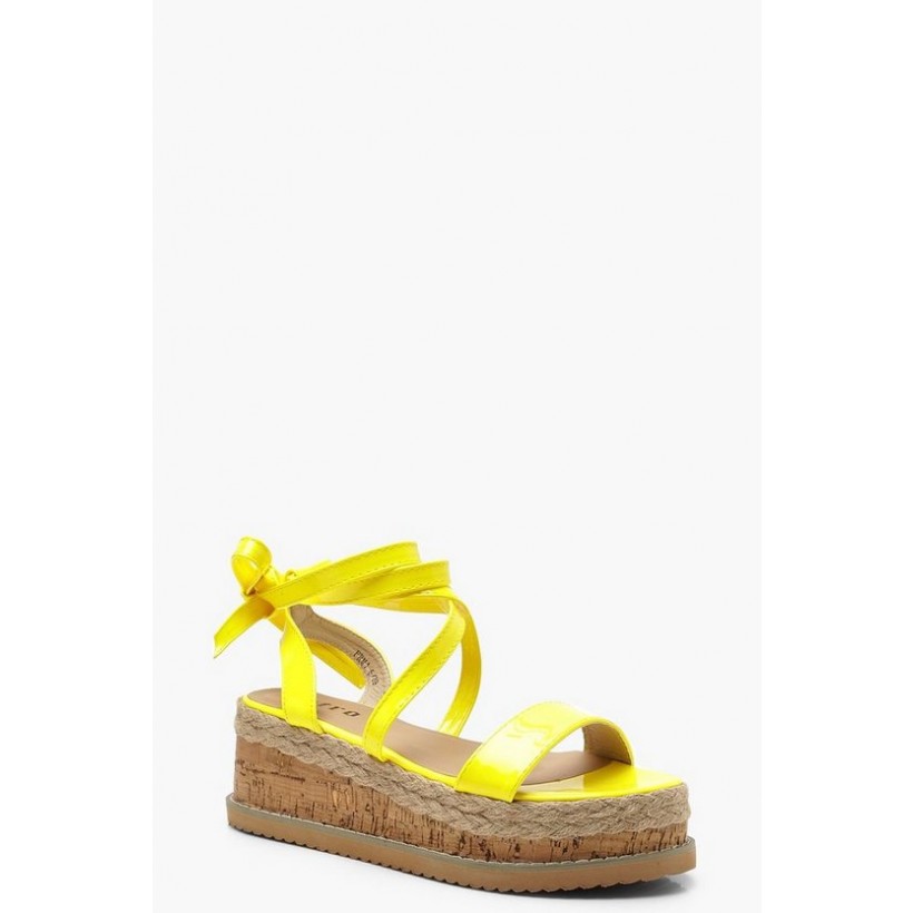 Neon Wrap Strap Flatform Sandals in Yellow