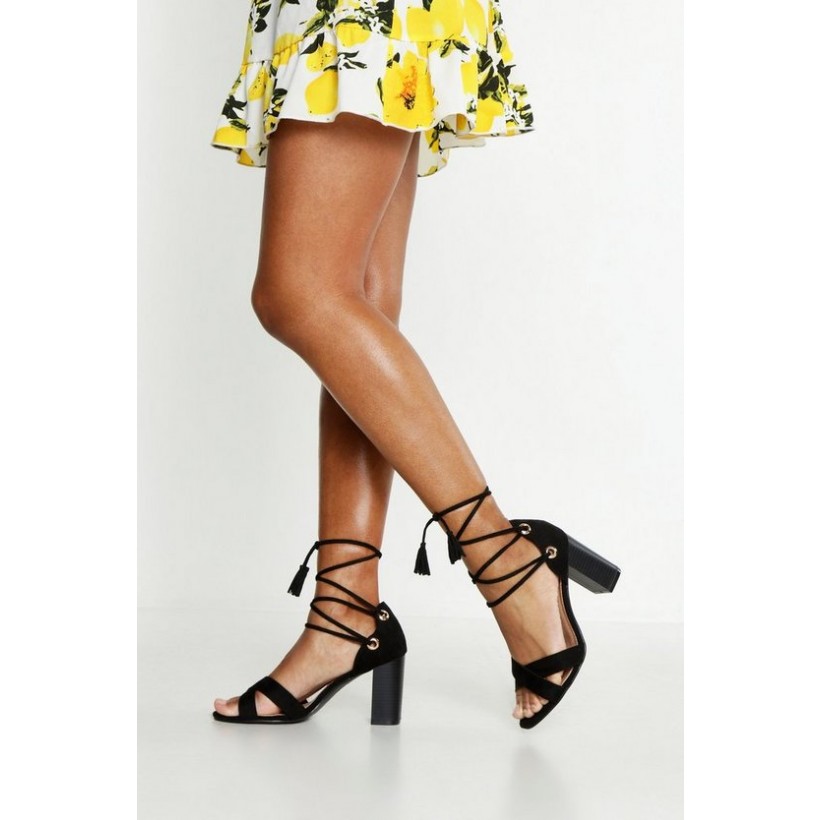 Wide Fit Lace Up Block Heels in Black