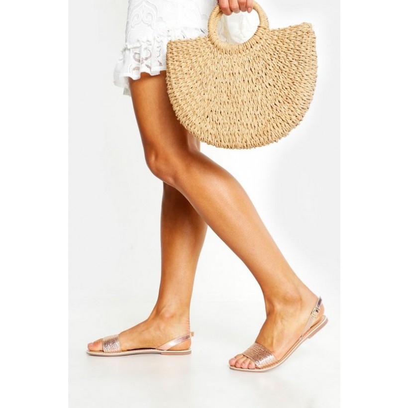 Leather Woven Slingback Sandals in Rose Gold