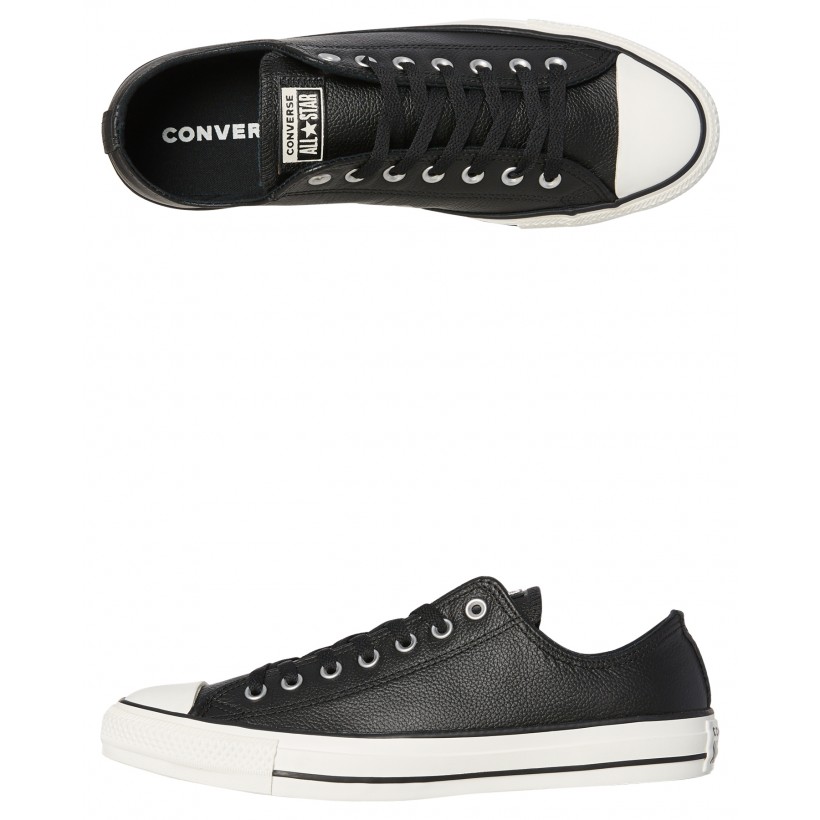 Mens Chuck Taylor All Star Leather Shoe Black Egret By CONVERSE