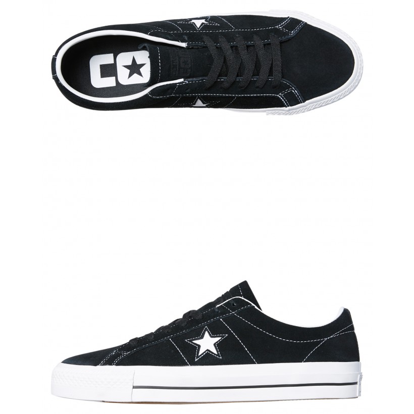 Mens One Star Pro Suede Shoe Black White By CONVERSE