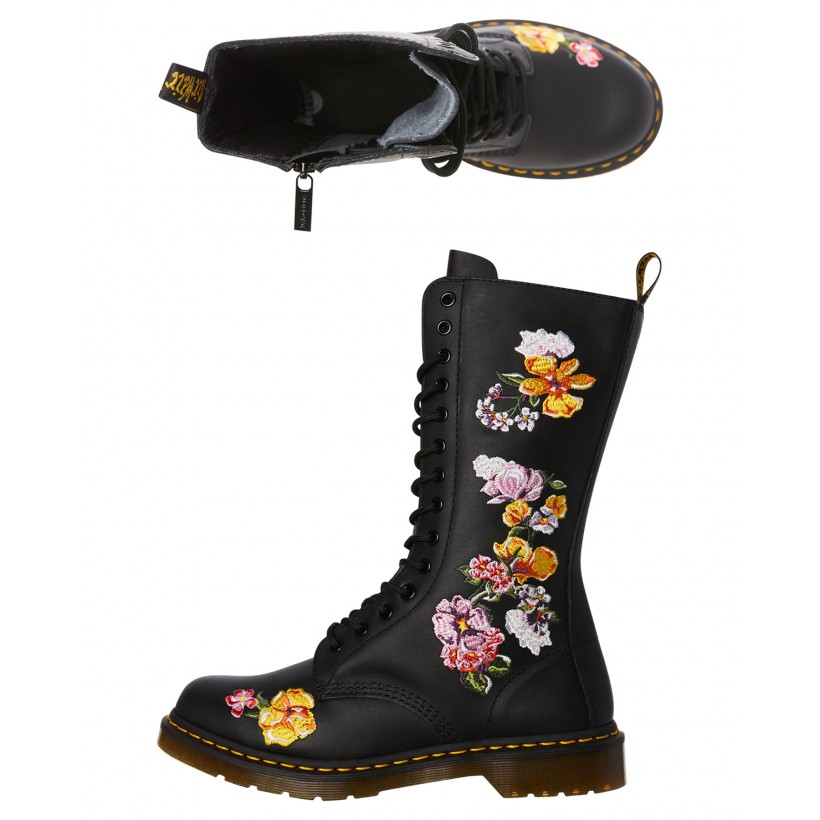 Womens Vonda Embroided 14 Eye Boot Black By DR. MARTENS