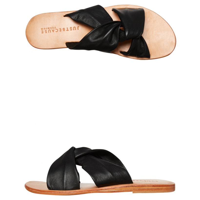 Womens Malvi Leather Slide Black By JUST BECAUSE