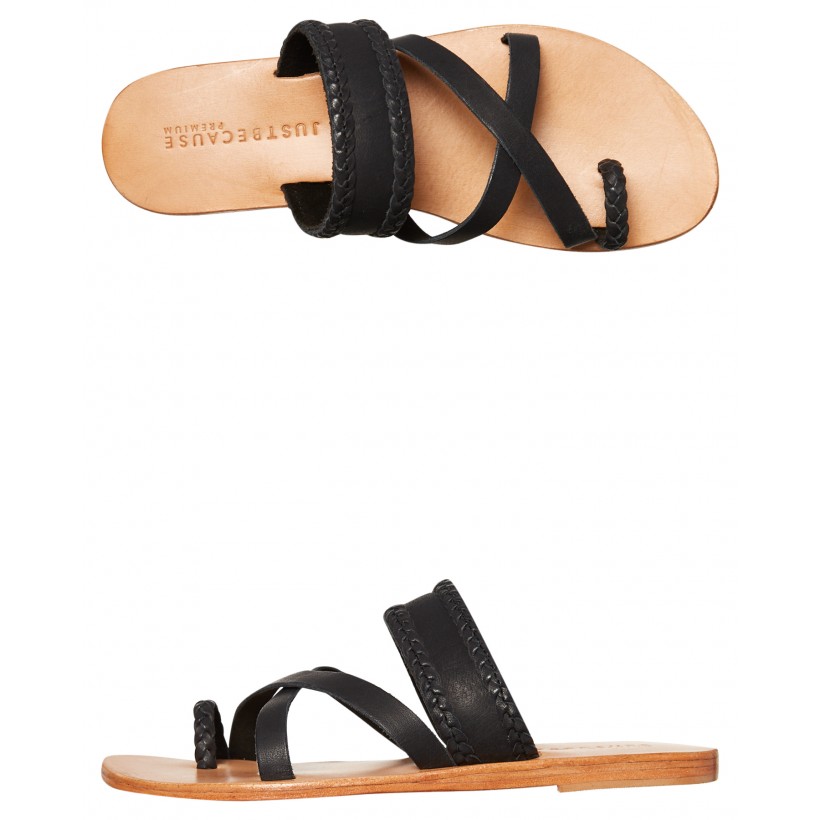 Womens Awhadi Leather Sandal Black By JUST BECAUSE