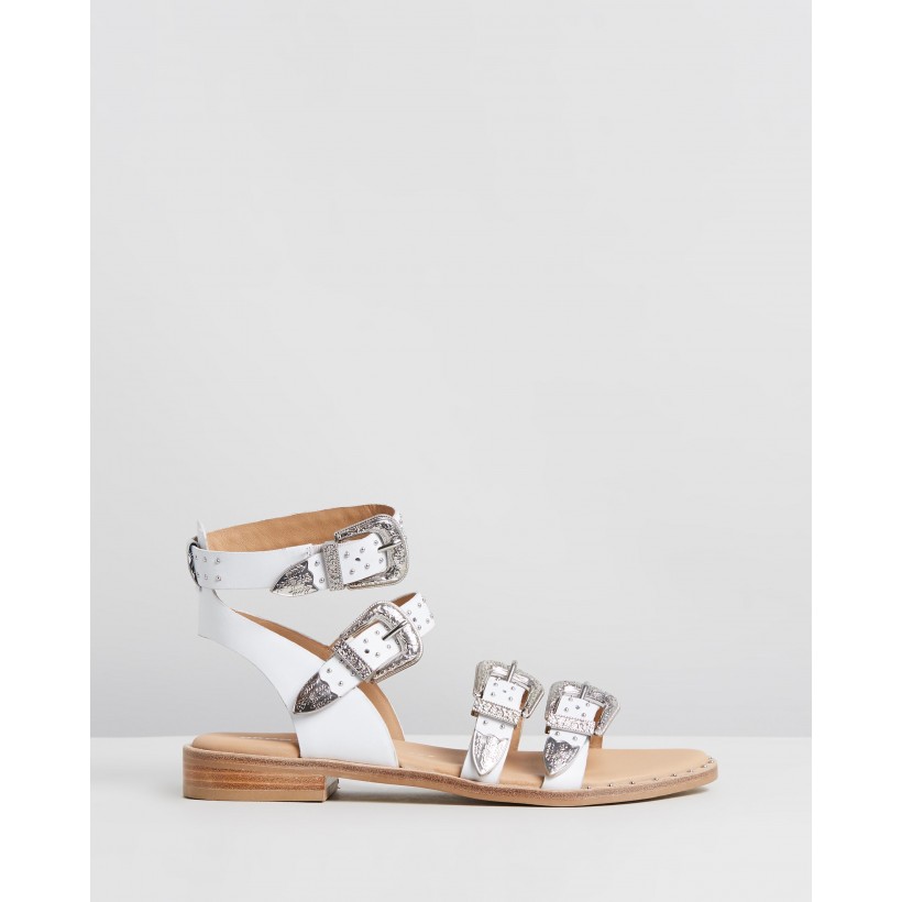 Buckled Leather Sandals White by Bronx