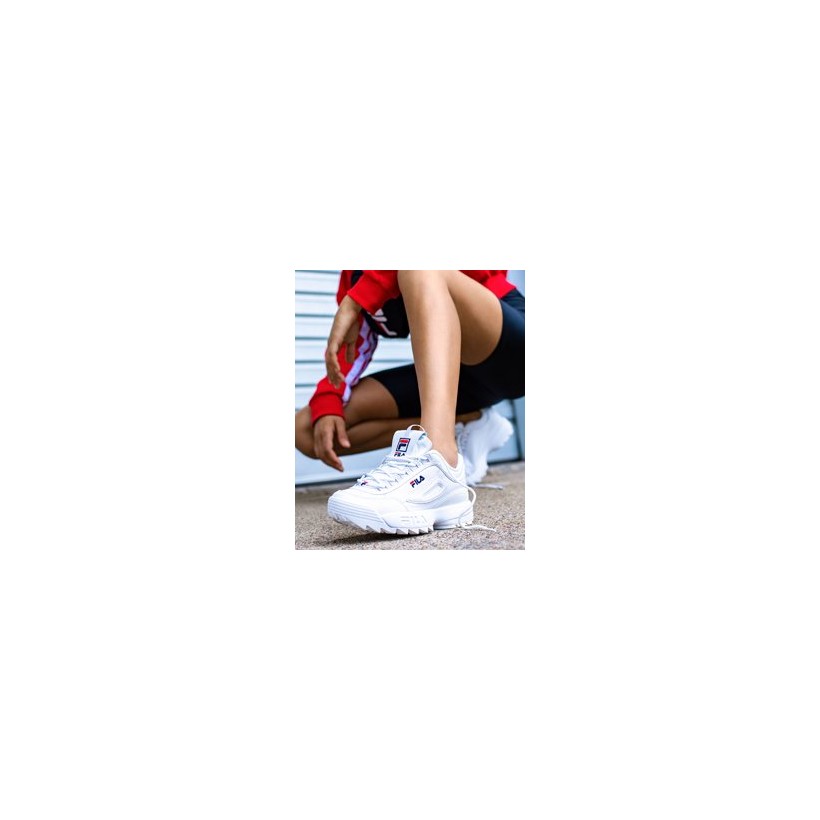 Womens Disruptor II Shoes in White/Peacoat/Vred by Fila